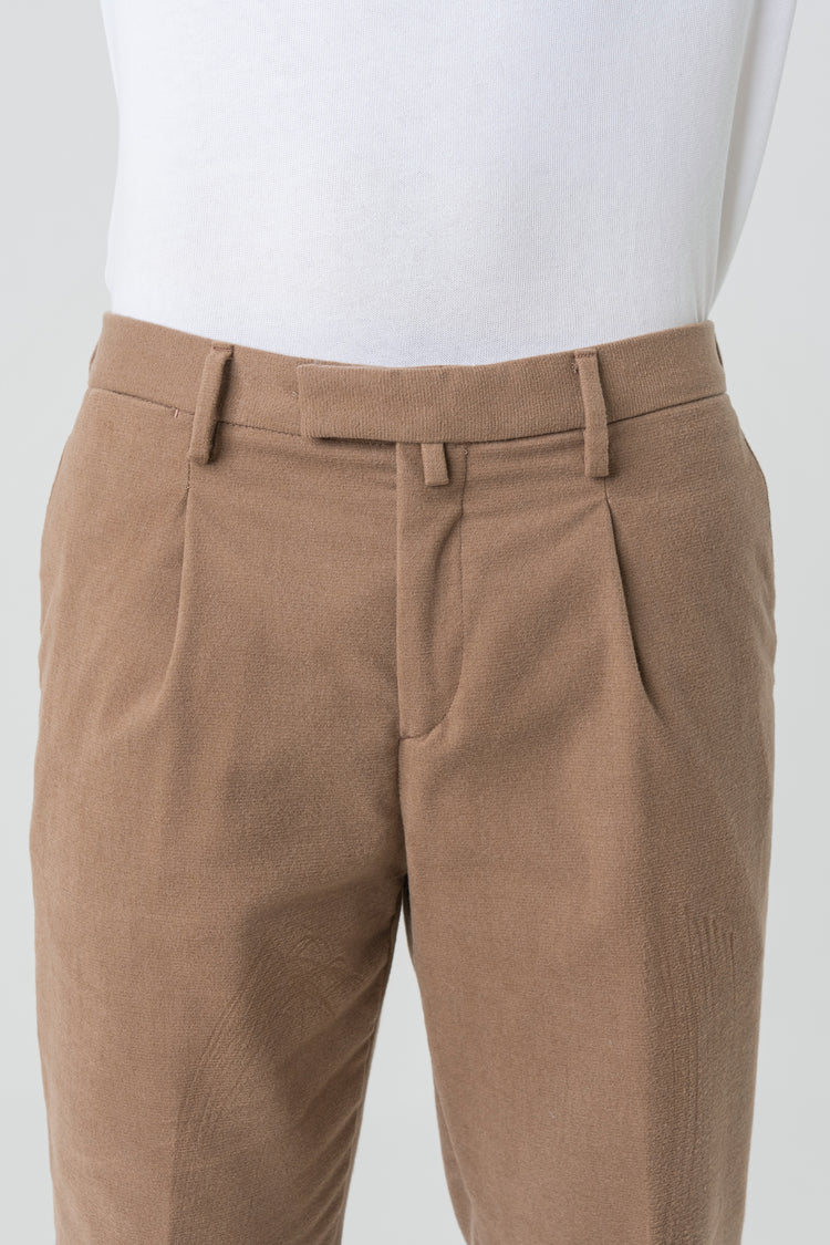 Pantaloni Carrot Fit in Flanella Beige Scuro